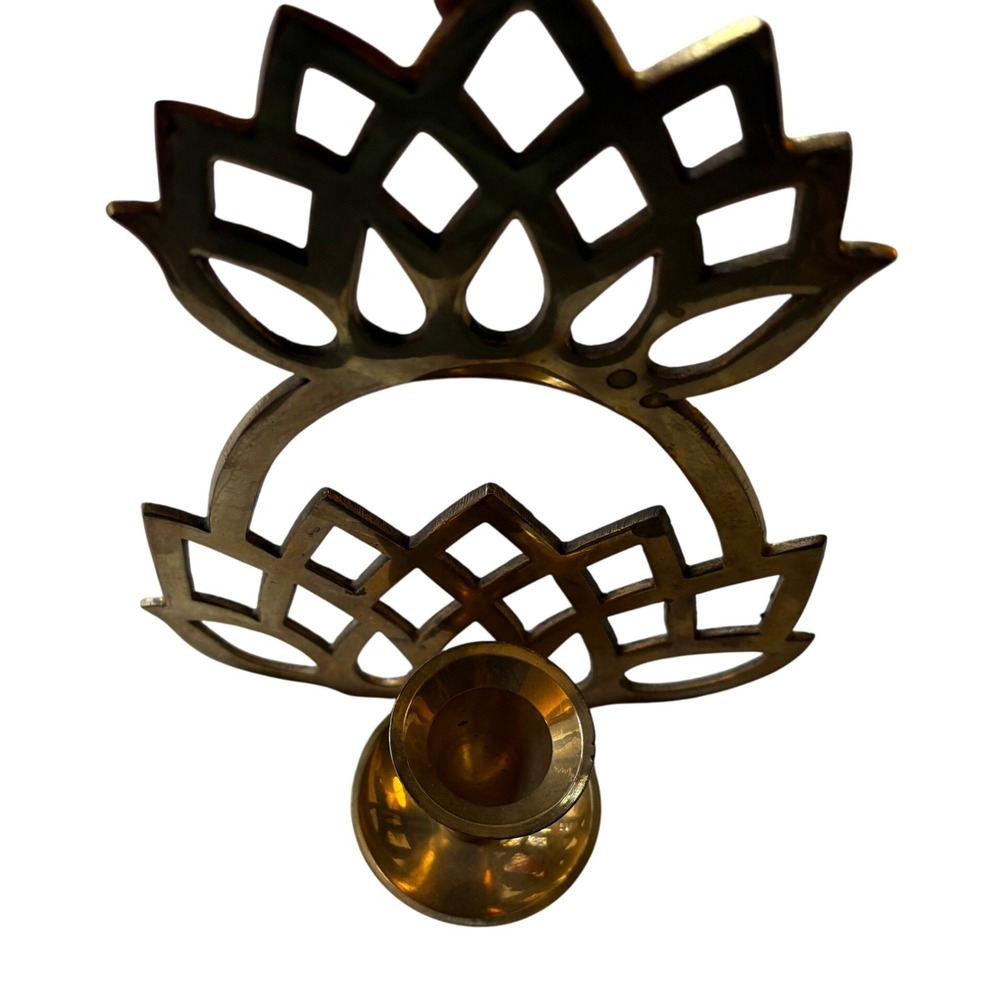 Vintage Brass Pinapple Flower Candle Holder Wall Sconce Geometric Boho Decor - Picture 3 of 6